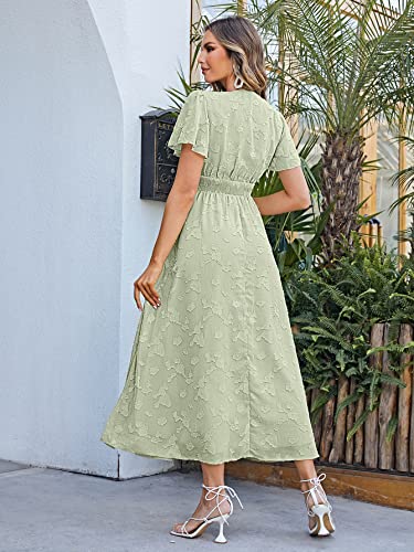 Image of Simplee Women's Boho Floral Maxi Dress Flowy Casual V Neck Short Sleeve Wedding Guest Holiday Beach Long Dress