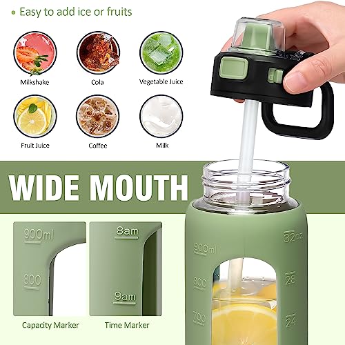 Kodrine Water Bottle with Soft Straw and Carry Loop, 32 oz Glass Water Bottle with Locking Lid, Clear Water Bottles Sports, Drinking Bottle for Travel Home Gym, Leakproof(Olive) - Image 6