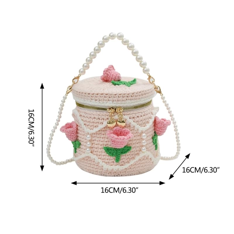 Szydełkowa torba typu Bucket z dzianiny Crossbody torba typu Bucket szydełkowa torba na ramię torba plażowa torebka typu Tote torebka dla dziewczyny randki podróż(Tulip)