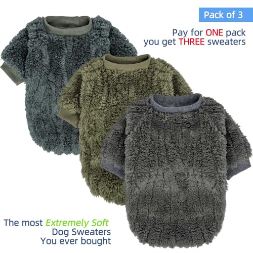 Image of FabriCastle Dog Sweater, 3-Pack Dog Clothes & Coat, Pet Jacket for XS Small Dogs Boy or Girl, Soft and Warm Cat Sweaters Doggy Apparel Costumes Christmas (Dark Teal,Army Green,Dark Grey, X-Small)