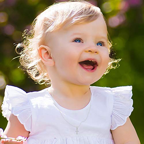 925 Sterling Silver 16" Clear Cubic Zirconia Shiny Cross Necklace for Babies & Young Girls - Timeless & Bright CZ Cross Charm Necklaces for Little Girls - Elegant Cross Jewelry for Infants & Toddlers3