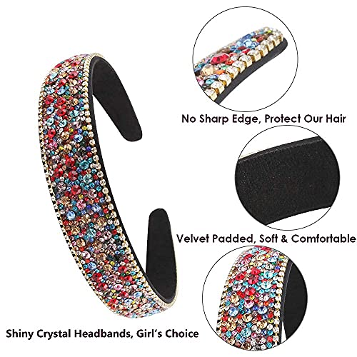 Yission 2 Pcs Rhinestone Headbands For Women, Glitter Crystal Headband Fashion Jeweled Headbands For Girls, Gorgeous Hair Accessories For Women Silver Rainbow Color #TOP5