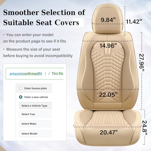 Image of Coverado Car Seat Covers Full Set, Waterproof Nappa Leather Seat Covers for Cars, Universal 5 Seats Car Seat Covers, Front and Back Car Seat Protector, Auto Seat Covers Fit for Most Cars, Beige