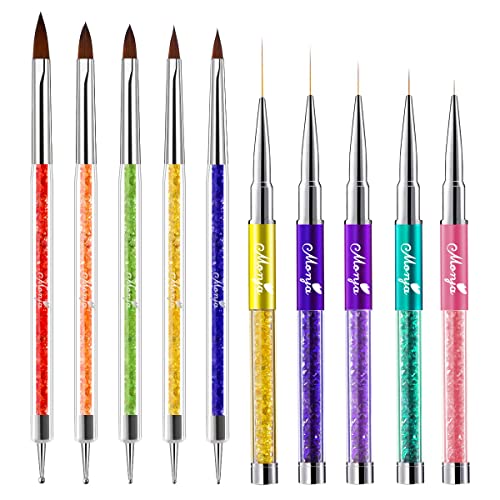 10 Pieces Nail Art Brushes Set, Acrylic Nail Art Design Pen Painting Tools with Nail Extension Powder 3D Carving Brush, Nail Art Liner Brush DOuble Ends Nail Dotting Pen for UV Gel Polish, Manicure Professional Salon Home DIY Tools