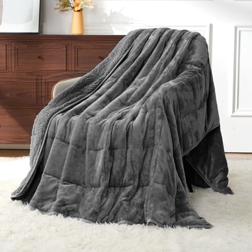Uttermara Weighted Blanket Queen Size 15lbs 60x80 inches with Soft Plush Fleece, Cozy Warm Sherpa Snuggle Thick Heavy Blanket Great for Sleep and Calming, Grey