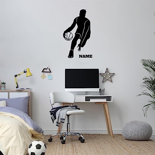 Personalized Basketball Wall Decal – Custom Name Basketball Player Sticker – Peel and Stick Sports Wall Decor – Personalized Vinyl Decal for Boys Room – Basketball Wall Stickers – Personalized D?cor