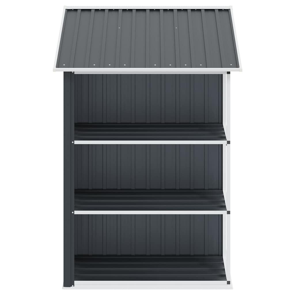 Domek ogrodowy z regałem, antracyt, 205 x 130 x 183 cm, żelazny domek ogrodowy ze stelażem do przechowywania urządzeń ogrodowych i przedmiotów gospodarstwa domowego, wytrzymały regał stalowy do