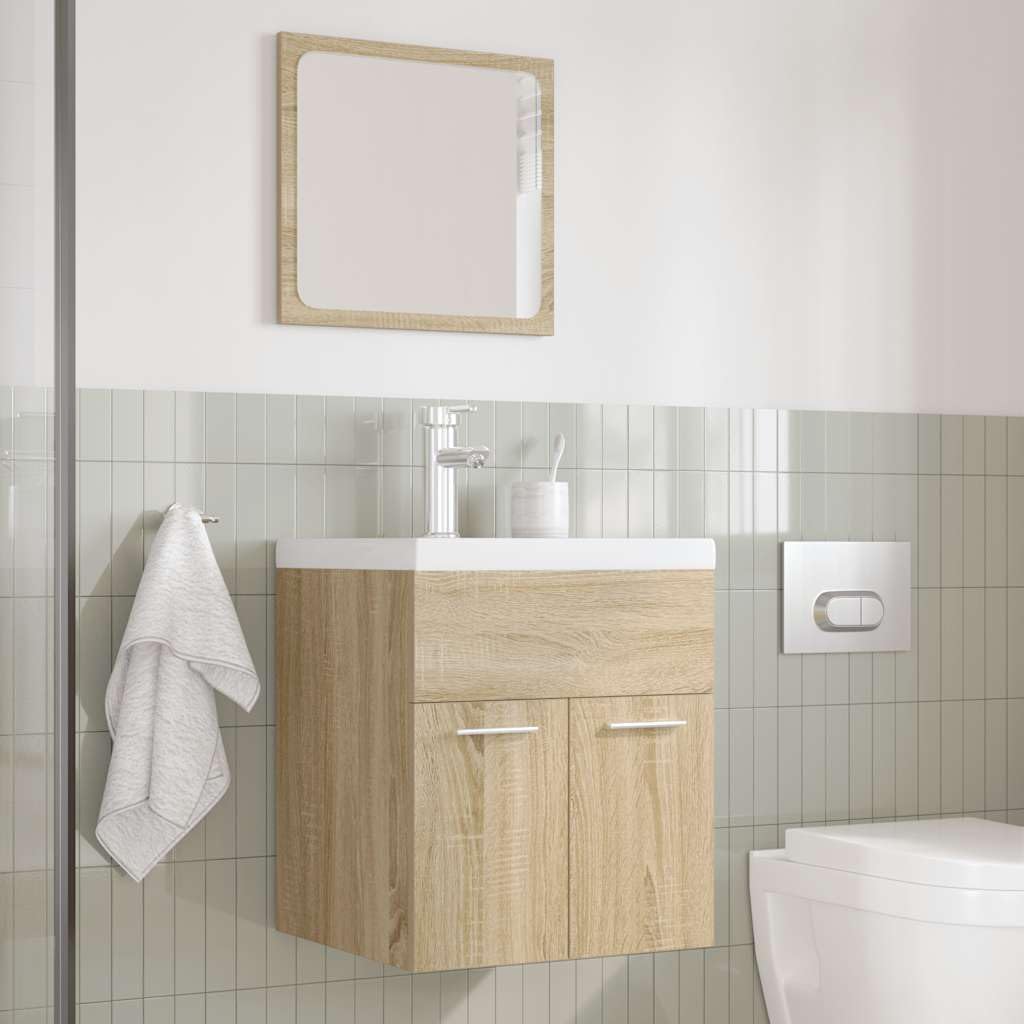 Ensemble de meubles de salle de bain 3 pièces en chêne Sonoma avec lavabo, armoire à miroir, armoire haute pour salle de bain