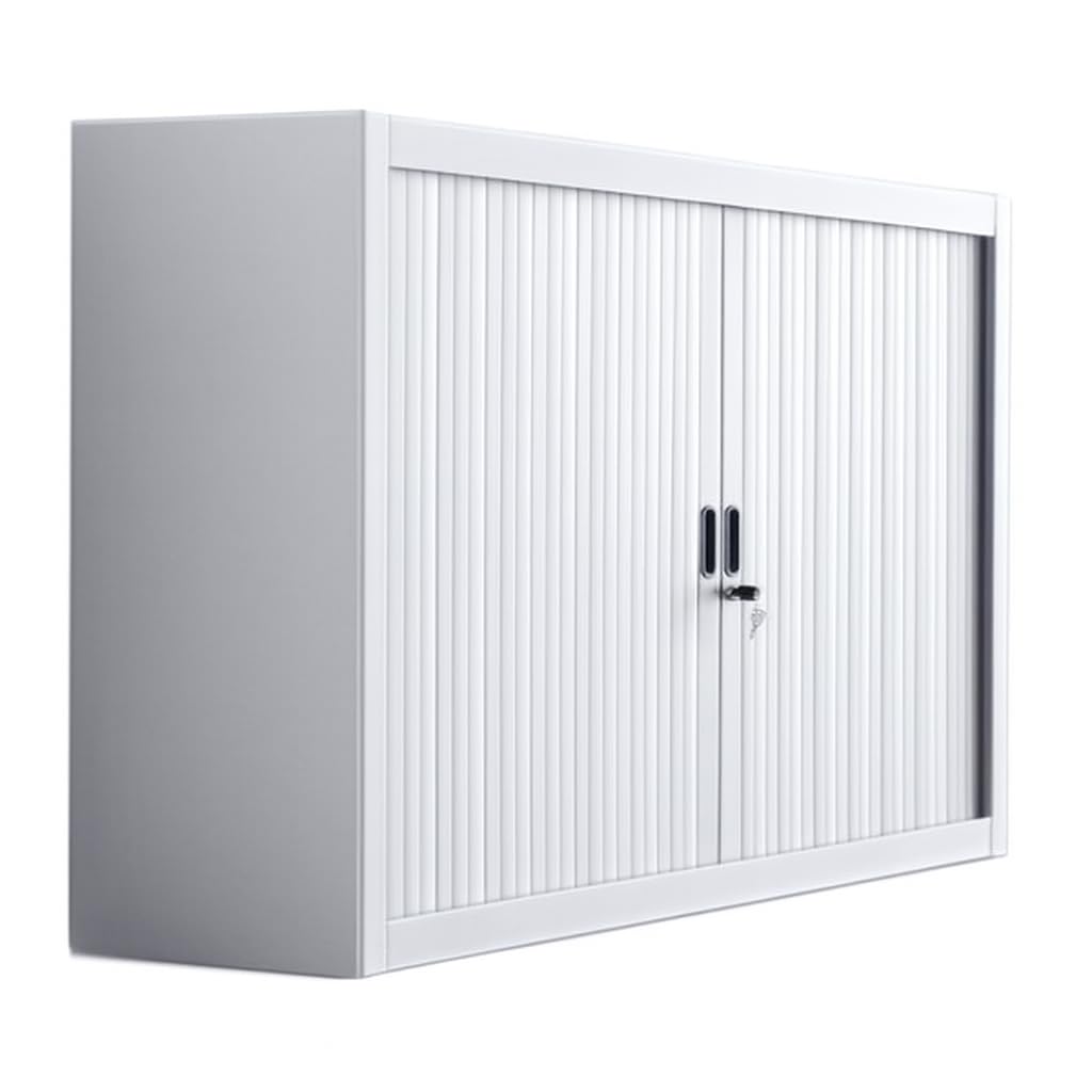 Armoire métallique de bureau avec portes à clapet blanc, 100 x 45 x 90 cm, structure en métal, étagère réglable, serrure de sécurité, design moderne, pour bureau et entrepôt