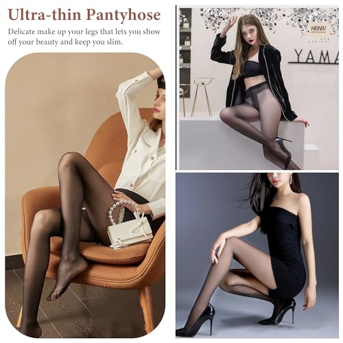 Image of Large Size 40D Women's Sheer Tights, High Waist Pantyhose for Women, Anti-Snagging Stockings (Black,1 Pair)