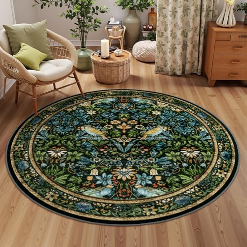 Tapete redondo floral vintage Navy Blue 5 pies miniatura 5
