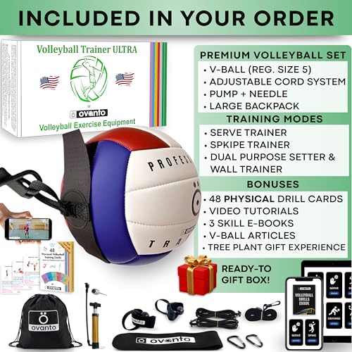 Image of OVANTO Volleyball Training Equipment Aid - Adjustable Practice Volleyball Kit
