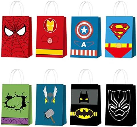 16PCS Superhero Party Bags Party Favor Gift Goodie Treat Candy Kraft Paper Bags for Party Supplies