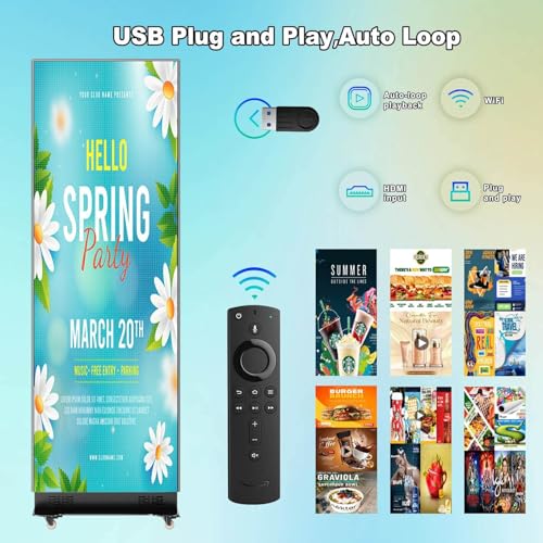 Image of 80 inch LED Screen, P1.86 Spliceable Digital Signage Display, Foldable LED Poster Display, APP /U-Disk Content Publishing, Advertising Display Kiosk for Events, WiFi /USB /HDMI, Flight Case