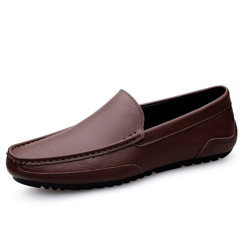 Mens Loafers Shoe Round Toe Solid Color Leather Loafer Shoes Flat Heel Lightweight Slip Resistant Classic Walking Slip-ons2