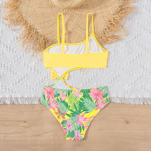 Hansber Kids Girls Tropical Graphic Sleeveless Cutout Spaghetti Straps Swimsuit One Piece Summer Beach Swimwear4