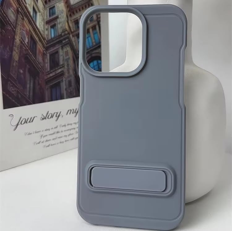 Image of COVERLY for iPhone 12 Pro Simple Frosted Stand TPU Stylish Phone case, Full Protection Holder Candy Color Gel Kickstand Korea PC Anti-Fall Soft Rubber Mobile Back Cover for Apple iPhone 12 Pro -Grey