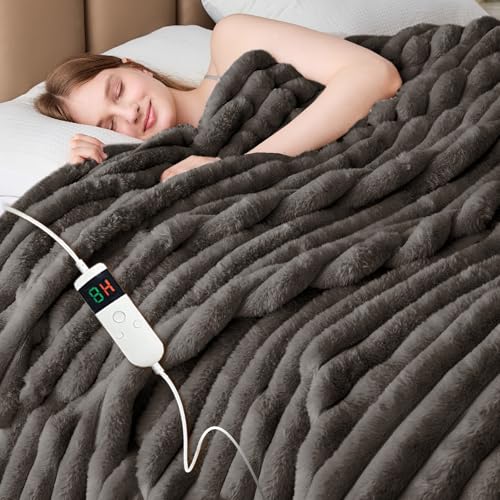Qieryun Heated Blanket Electric Thick Striped Flannel Heating Blanket Throw Blanket 50x60 10 Heat Settings 1-12 Hour Auto Off Fast Heating Heating Blanket with Overheat Protection.