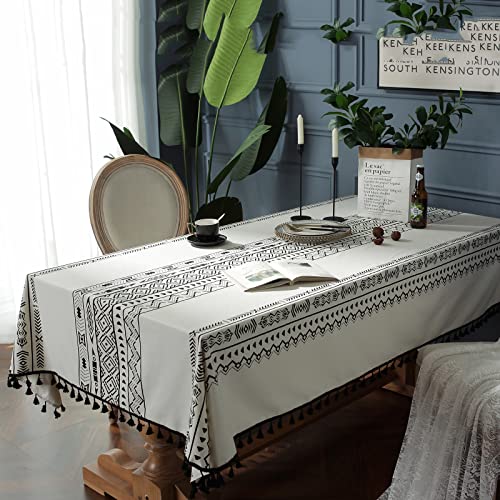 Leiaz Boho Rectangle Tablecloth With Tassel, Heavy Cotton Fabric Table Cloth Wipeable Table Cover For Home Coffee Kitchen Picnic Farmhouse Restaurant Party Table Decor,Cream,55 * 102Inch #TOP6