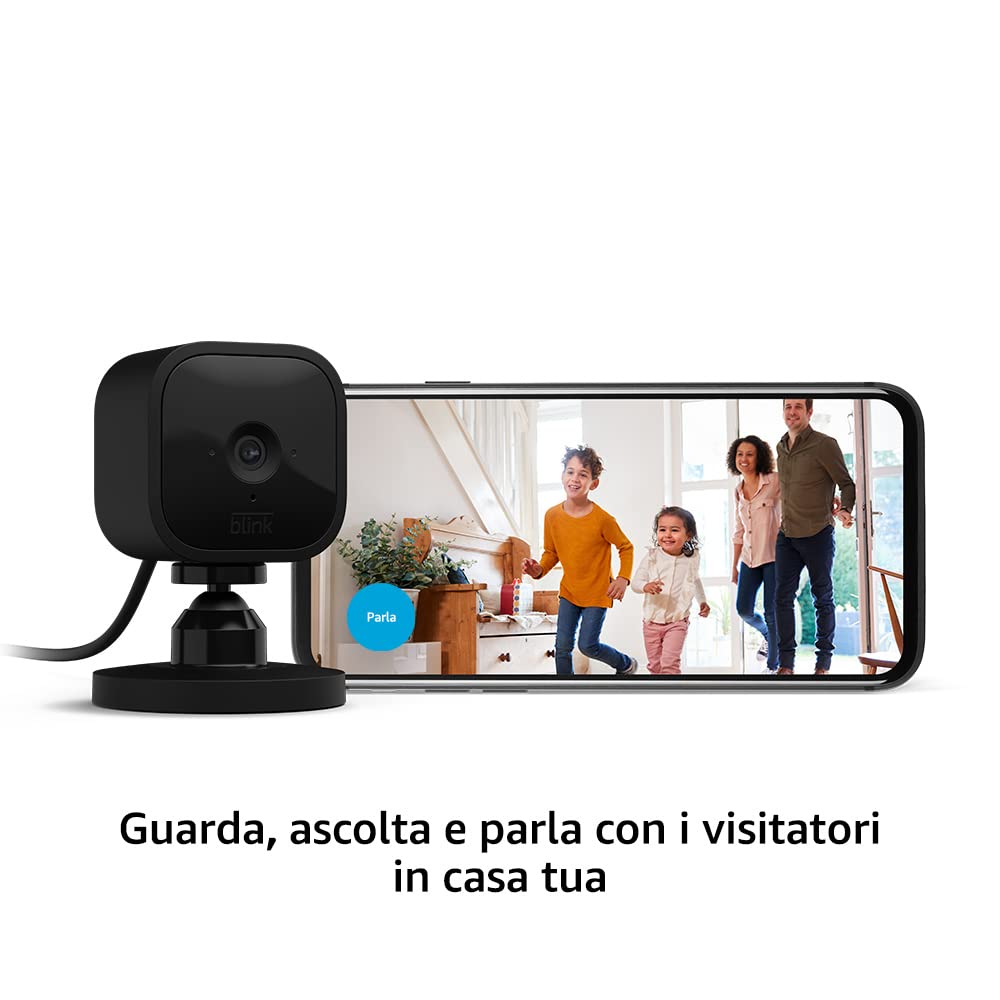 Blink Mini - Videocamera di sicurezza intelligente per interni, plug-in, video HD 1080p, rilevazione di movimento, audio bidirezionale, config. semplice, compatibile con Alexa | 2 videocamere (Nero)
