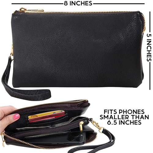 humble chic ny vegan leather wristlet purse for women - small clutch purse with shoulder and wrist straps