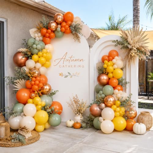Image of Fall Balloons, 12 Inch Sage Green Burnt Orange Mustard Yellow Beige Balloon | Safari Latex Balloons, Thanksgiving Party Decorations, Turkey Pumpkin Autumn Harvest Theme, Friendsgiving Family Gathering