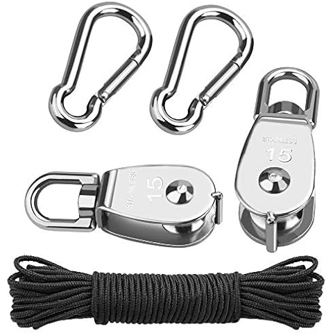 OLRWSLG 2 Stück Umlenkrollen 304 Edelstahl Riemenscheibe Schalen Riemenscheibe Roller M15 Flaschenzug Rolle Silber Umlenkrolle Seilrolle Flaschenzug Hängender Draht für Kajaks Kanus Fabriken Cover