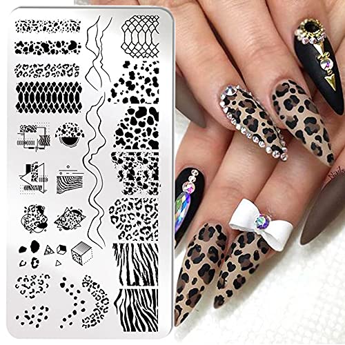 Serpiente estampado de leopardo Animal Nail Stamping Placas geométricas Líneas de flores Diseño de imagen Placas de impresión de imagen Plantilla Herramienta de sello Placas estampado (J054) Cover
