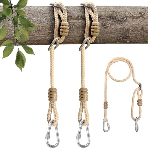 Image of High-Strength Tree Swing Straps - 600lbs Capacity, 35-60 inch Adjustable with Carabiners | Heavy-Duty Hammock & Swing Extension Straps | for Tree Swing, Hammock, Aerial Yoga & Backyard Play