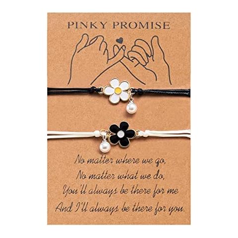 DOYYCA Friendship Bracelets Matching Flower Best Friend Bracelet Gifts for 2 Women BFF (White Black) Cover
