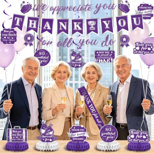 Image of Purple Silver We Appreciate You Party Decorations for Employee Pastor Teacher Decor