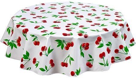 Round Oilcloth Tablecloth in Cherry White - You Pick The Size!