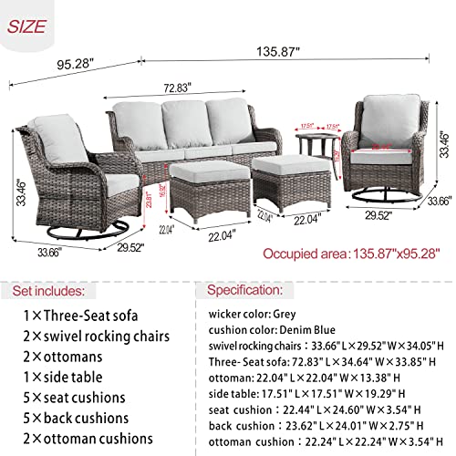 Xizzi Patio Furniture Set Outdoor Furniture All Weather Wicker Patio Set 6 Pcs Patio Sofa With High Back Swivel Rocking Chairs And Ottomans,Swivel Chairs Grey Rattan Grey Cushion #TOP5