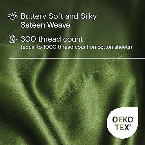 Image of DOZ Sheet Set, 100% Viscose derived from Bamboo, Organically Grown, Buttery Soft, Cooling Sheets, High GSM, Deep Pockets - 3 Piece - 1 Pillowcase 1 Fitted 1 Top Sheet (Forest, Twin)