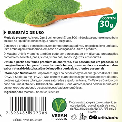 Matcha Puro Orgânico Solúvel 30g Unilife