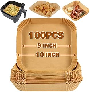 YQL 100pcs Air Fryer Liners Square, 9 inch Large Air Fryer Liners Disposable Non Stick Air Fryer Sheets for Air Fryer Basket Compatible with Cosori, Ninja, Tower, Air Fryer and More