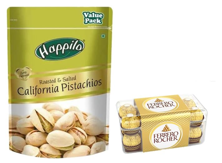Happilo Premium Californian Roasted & Salted Pistachios 500 gms Value Pack & Ferrero Rocher, 16 Pieces, 200 gm (B0CMQ1K8M2) Amazon Price History, Amazon Price Tracker