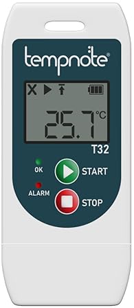 Tempnote T32 Multi-use Temperature Data Logger for Temperature Monitoring in Transit, PDF and CSV Reports, polycarbonate, White