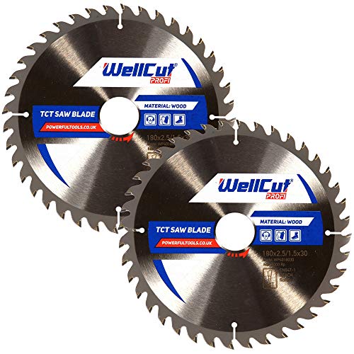Image of WellCut Wood Circular Saw Blade 180mm x 40T x 30mm Bore for Bosch, Makita (Pack of 2)