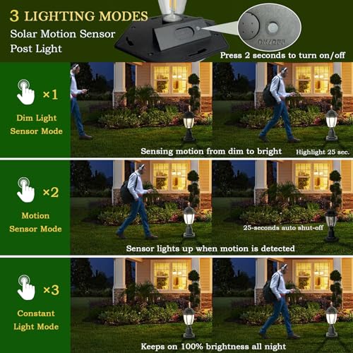 Jalarox Solar Lamp Post Lights Outdoor, 3000K Motion Sensor Waterproof Post Lights with Pier Mount Base, Decorative Solar Lamp for Garden, Yard, Pole, Pillar (Warm White