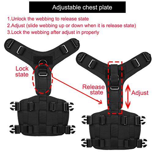 ICEFANG GN3 Tactical Dog Harness with 6X Buckle,Dog Molle Vest with Handle,3/4 Body Coverage,Hook and Loop Panel for ID Patch,No Pulling Front Clip (M (25"-31" Girth), Black)