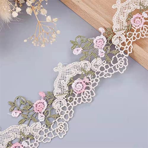 2 Meters Beige Flower Organza Embroidery Lace Edge Trim Ribbon 6 cm Width Vintage Venise Floral Trimmings Edging Fabric Embroidered Applique Sewing Craft Wedding Bridal Dress Decoration
