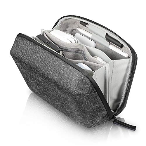 SITHON Electronics Organizer Bag, Water Resistant Travel Cable Storage Organizer Management Case w/Shoulder Strap for iPad Mini, PC Adapter, Cables, Power Bank, SD Cards & Tech Gadgets, Black