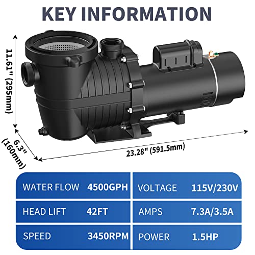 Pipopa 1.5Hp Pool Pump, 115V/230V Dual Voltage Swimming Pool Pump, 4500Gph Flow Rate, 42Feet Head Lift, Water Pump For In/Above Ground Pools, Seawater Pools, Hot Tubs【Dual Voltage Standard】 #TOP6