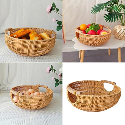 Cesta funcional de ratán de imitación tejida a mano con acabados de madera 3