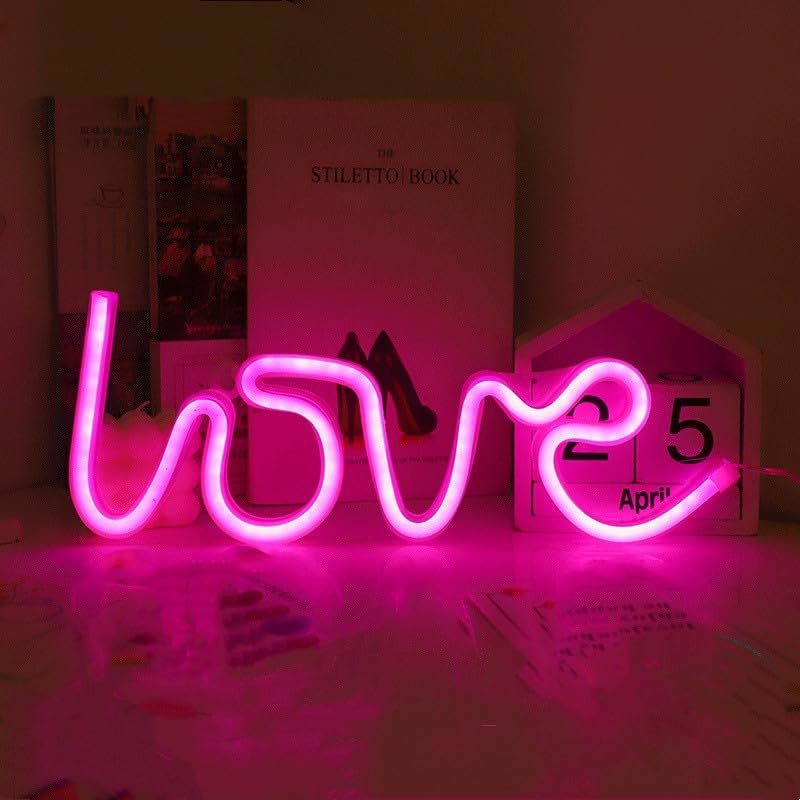 HFHungkeong Love Neon Sign,Neon Wedding Signs Powered by 3xAA Battery or USB,Love Lights for Girls Women Bedroom,Wedding Party,Birthday,Proposal,Gifts for Mother's Girlfriend Wife(Pink)