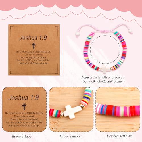Cross Bracelet for Girls, Colorful Polymer Clay Christian Jesus Religious Confirmation Bracelet with Motivational Card First Holy Communion Gifts for Daughter Sister Teenage Girls2