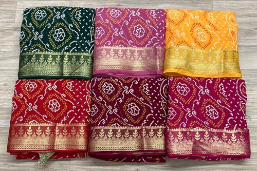 Image of Women's Pure Georgette Jaipuri Saree, Rose Zari Weaving Design Saree with Blouse Peice