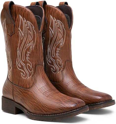 Image of Jousen Cowboy Boots for Men Embroidery Men's Western Boots Retro Square Toe Mens Boot Botas Vaqueras Para Hombre