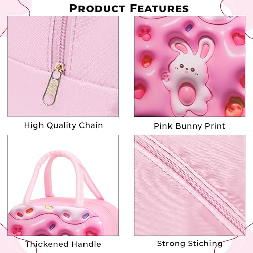 Image of Kraptick Printed Lunch Bag - Insulated Travel Tiffin Bag for Kids & Adults, Reusable Lunch Bag for Office, School Meal Organizer (Pink Bunny) (Pack of 2)